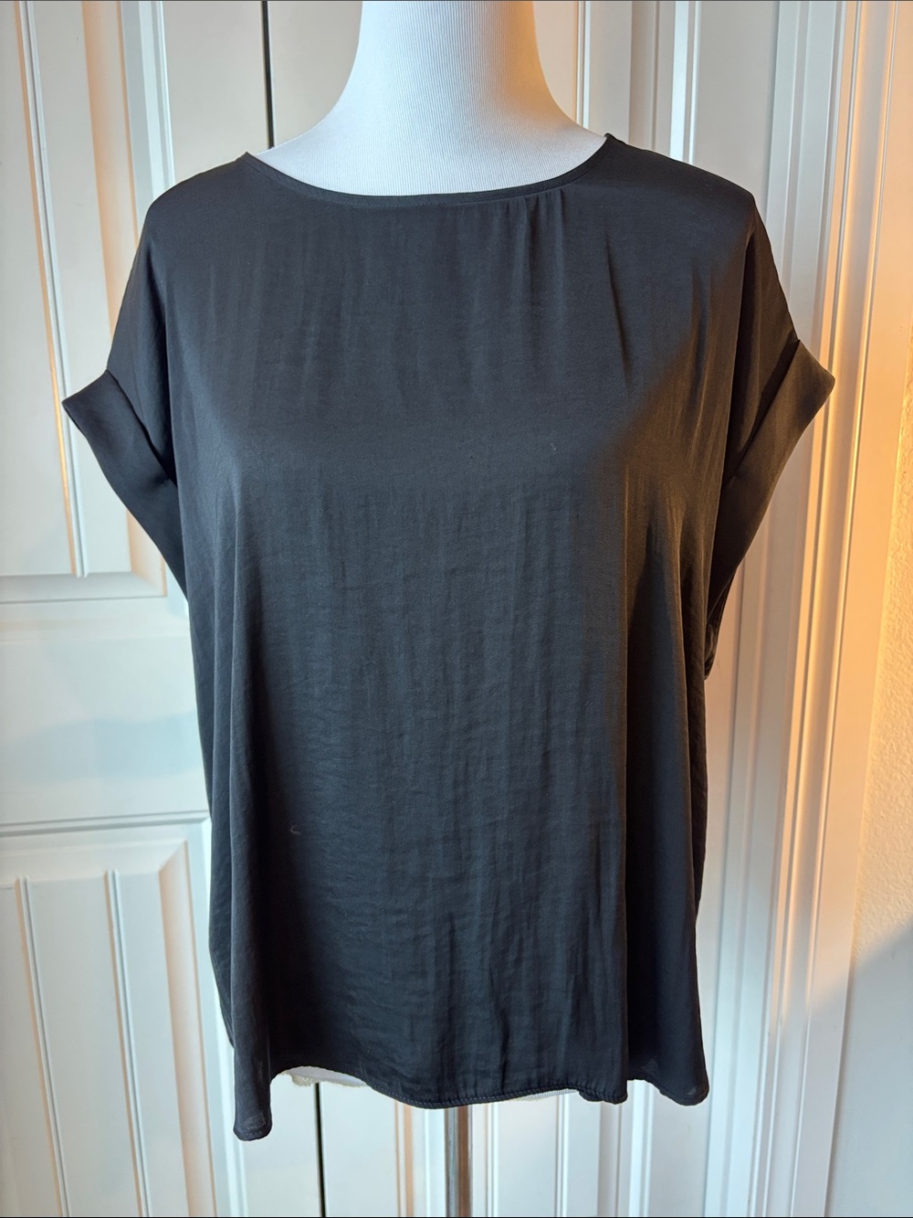 Nine West Black Short Sleeve Boatneck Top